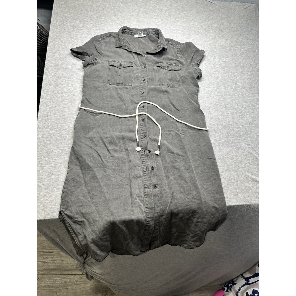 Lucky Brand Button Up Safari Gray Dress Short Sleeve XL‎